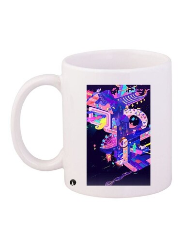 Cartoon Printed Coffee Mug White/Purple/Black 11ounce