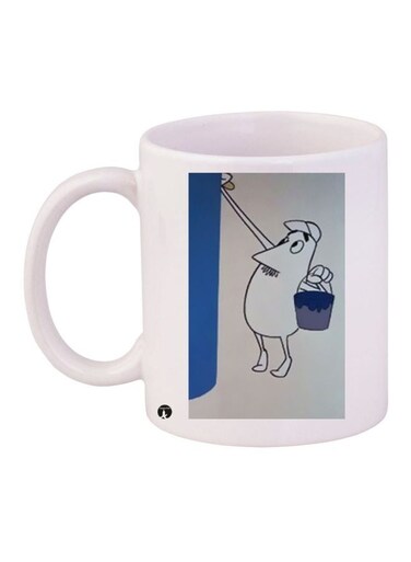 Cartoon Printed Coffee Mug White/Grey/Blue 11ounce
