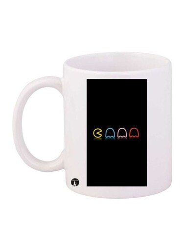 The Video Game Pac Man Printed Coffee Mug White/Black/Orange