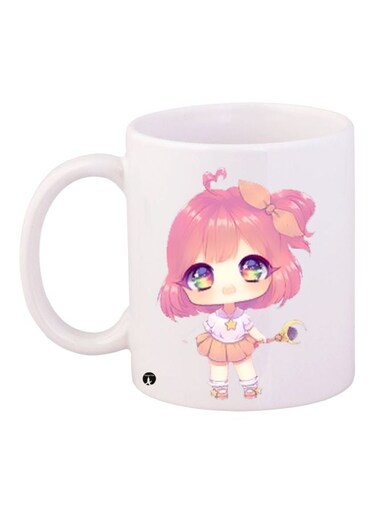 Cartoon Girl Printed Coffee Mug White/Pink/Beige