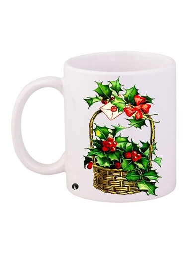 Floral Printed Coffee Mug White/Green/Red 11ounce