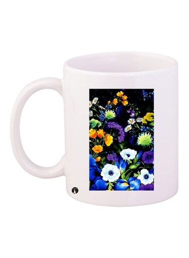 Flower Printed Coffee Mug White/Purple/Blue 11ounce