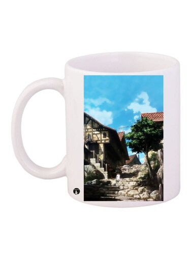 House Printed Coffee Mug White/Brown/Blue 11ounce