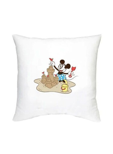 Minnie Mouse Printed Decorative Cushion White/Brown/Blue 16x16inch