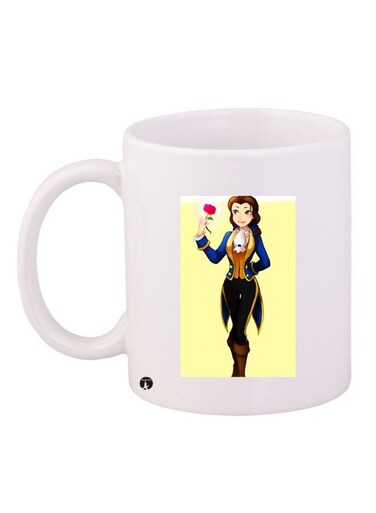 Cartoon Girl Printed Coffee Mug White/Blue/Yellow 11ounce