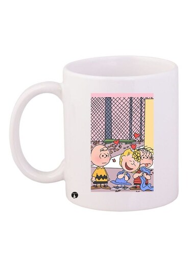 Cartoon Printed Coffee Mug White/Pink/Blue 11ounce