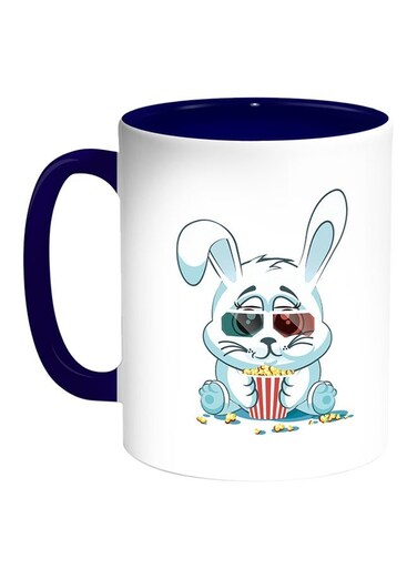 Rabbit Printed Coffee Mug White/Blue 11ounce