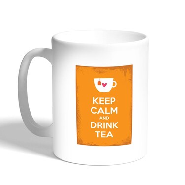 Keep Calm And Drink Tea Printed Coffee Mug, White 11 Ounce