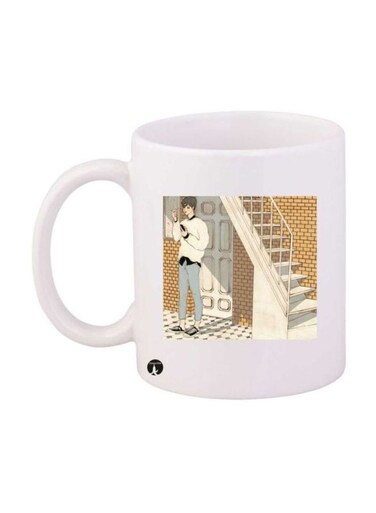 Boy Printed Mug White/Beige/Brown Standard Size