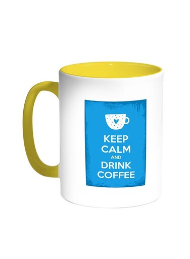 Keep Calm And Drink Coffee Printed Mug Yellow/White 11ounce