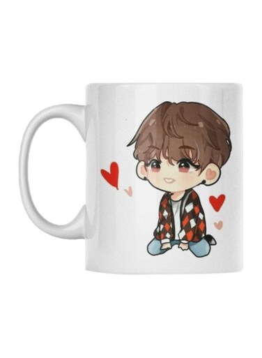 Printed Ceramic Mug White/Brown/Red