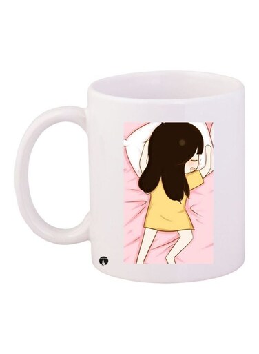 Girl Printed Ceramic Coffee Mug White/Pink/Yellow 11ounce