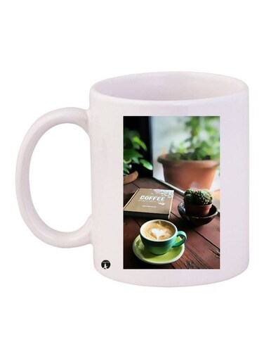 Cactus Printed Coffee Mug White/Brown/Green 11ounce