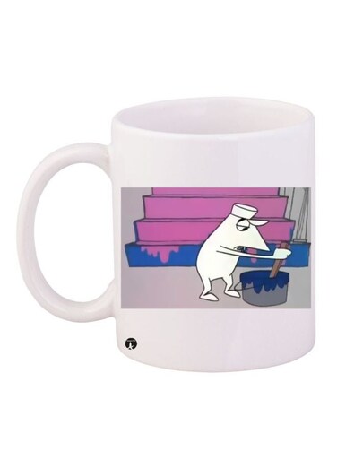 Cartoon Printed Coffee Mug White/Pink/Blue 11ounce