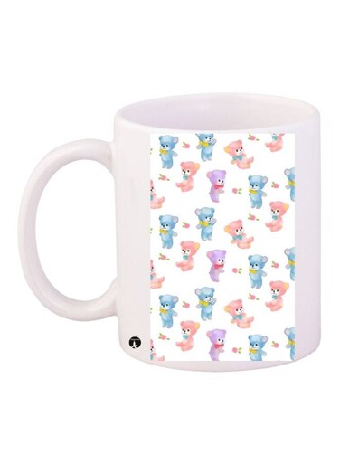 Cartoon Bears Printed Coffee Mug White/Blue/Pink 11ounce
