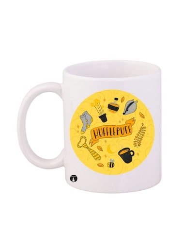 Harry Potter Hufflepuff House Printed Mug White/Yellow/Black 12ounce