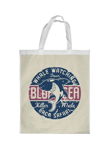 The Shark Printed Shopping Bag Beige/White