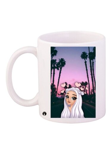 Cartoon Girl Printed Coffee Mug White/Black/Pink 11ounce