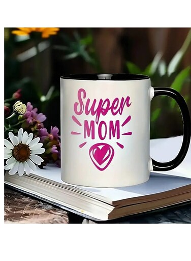 Super Mom" 11oz Ceramic Mug with Heart Design - Perfect for Coffee, Tea, Milk   Dishwasher &amp; Microwave Safe   Ideal Gift for Friends &amp; Family, Daily Use Mug   Stylish Contrast Handle   Durable Ceramic, Coffee Mug