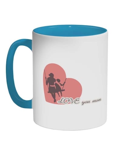 Love You Mom Printed Ceramic Coffee Mug Blue/White/Pink 11ounce