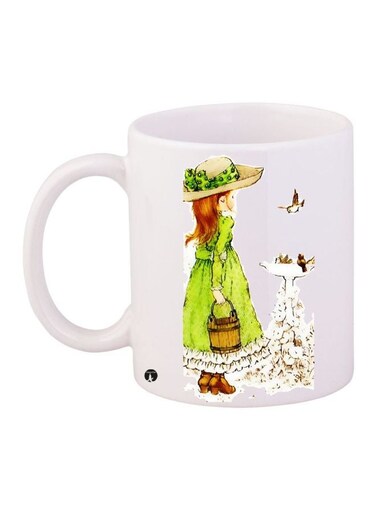 Girl Printed Coffee Mug White/Green/Brown 11ounce