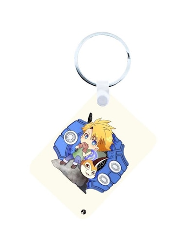 Anime Digimon Printed Keychain Blue/White/Silver