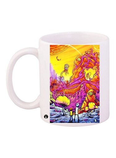 Cartoon Printed Coffee Mug White/Purple/Yellow 11ounce