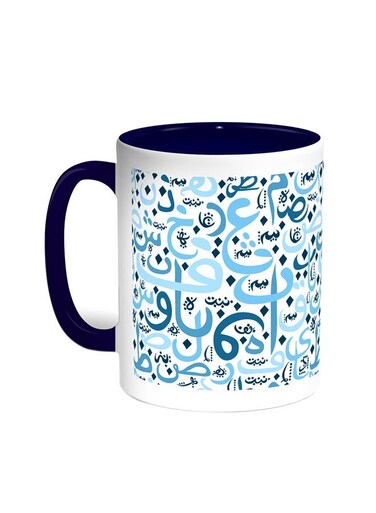 Arabic Coloured Letters Printed Coffee Mug Blue/White 11ounce