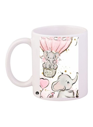 Elephant Printed Coffee Mug White/Grey/Pink