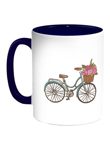Bicycle Printed Coffee Mug Blue/White/Pink 11ounce
