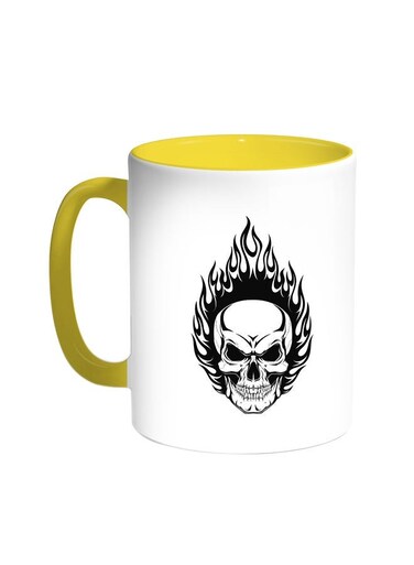 Skull Shape Printed Coffee Mug Yellow/White 11ounce