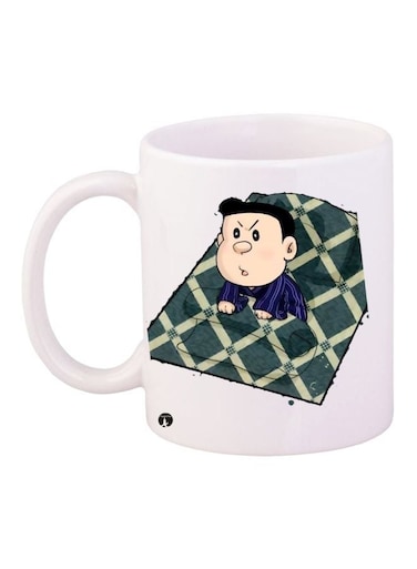 Cartoon Printed Coffee Mug White/Green/Beige 11ounce