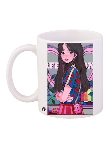 Girl Printed Ceramic Coffee Mug White/Pink/Blue 11ounce