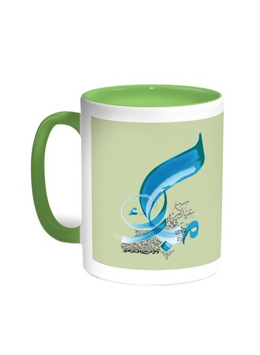 Congratulations On Eid Printed Coffee Mug Green/White 11ounce