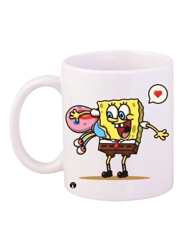 Spongebob Printed Coffee Mug White/Yellow/Brown 11ounce