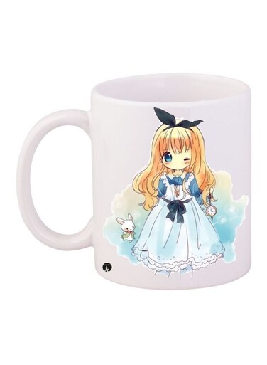 Cartoon Printed Coffee Mug White/Blue/Black 11ounce