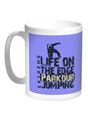 Life on the Edge Jumping Printed Coffee Mug Blue/White 11ounce
