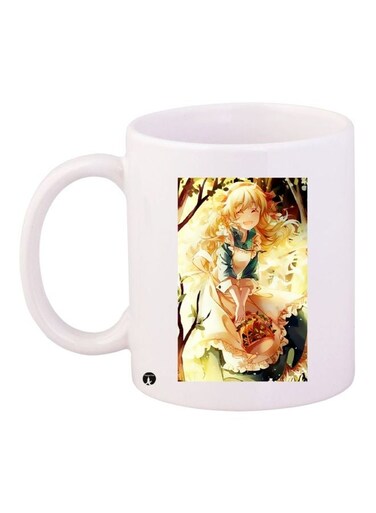 Anime Girl Printed Coffee Mug White/Beige/Green 11ounce