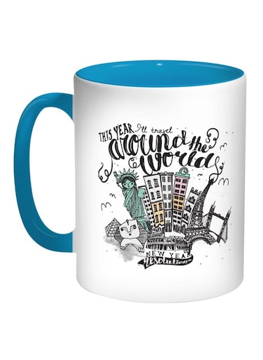 New Year Printed Coffee Mug Turquoise/White/Black