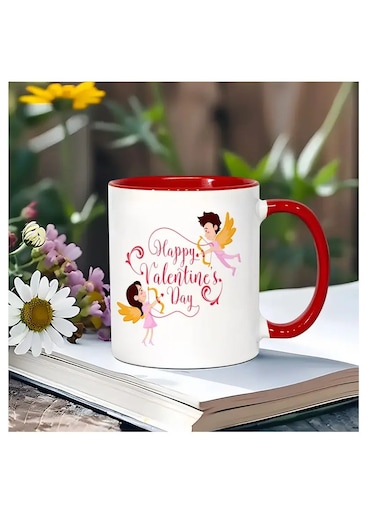 RYN&reg; 1pc Happy Valentine's Day Ceramic Coffee Mug 11oz - Unique Cupid Design , Insulated &amp; Durable, Perfect for Office or Outdoor Use, Limited Edition Gift, Romantic Gift Mug Valentine's Theme Durable Ceramic RED