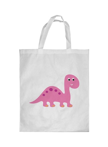 Cartoon Dinosaur Printed Shopping Bag White
