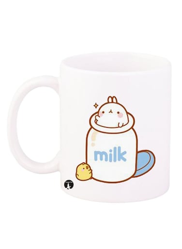 A Rabbit Design Mug White/Blue/Brown 12ounce