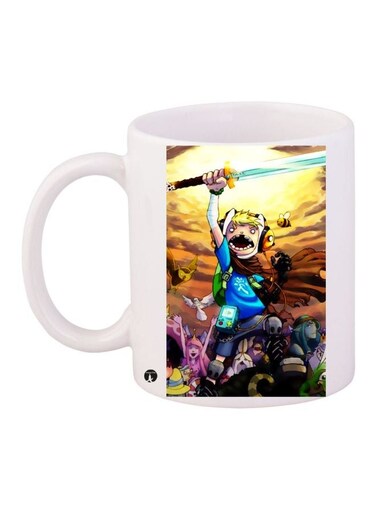 Cartoon Printed Coffee Mug White/Yellow/Blue 11ounce