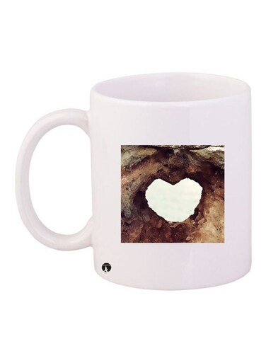 Heart Printed Ceramic Coffee Mug White/Brown