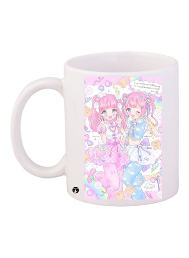 Cartoon Girls Printed Coffee Mug White/Pink/Yellow