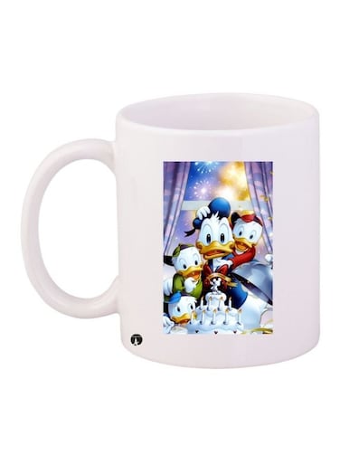 Donald Duck Printed Coffee Mug White/Blue/Purple 11ounce