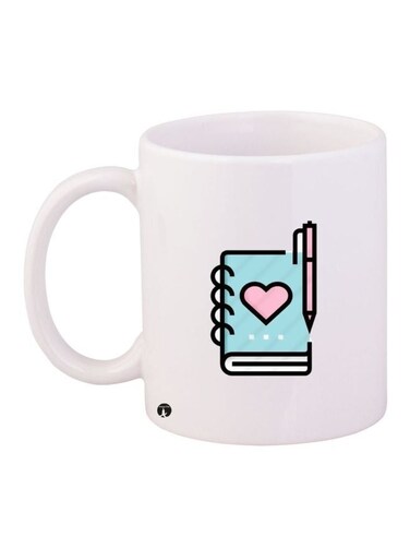 Diary Printed Coffee Mug White/Blue/Pink 11ounce