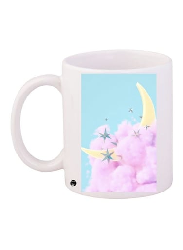 Printed Ceramic Coffee Mug White/Blue/Pink