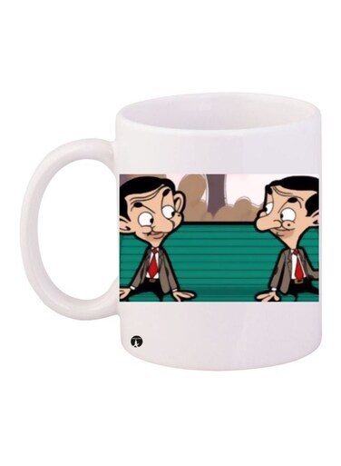 Mr. Bean Printed Coffee Mug White/Green/Beige 11ounce