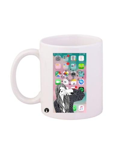 A Girl Printed Mug White/Black/Green Standard Size